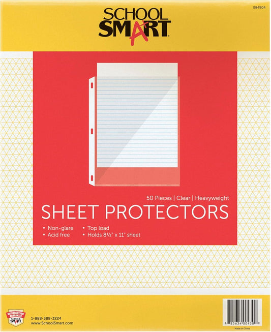 School Smart Top Load Heavyweight Polypropylene Non Glare Sheet Protectors - Pack of 50 - Clear - 084904
