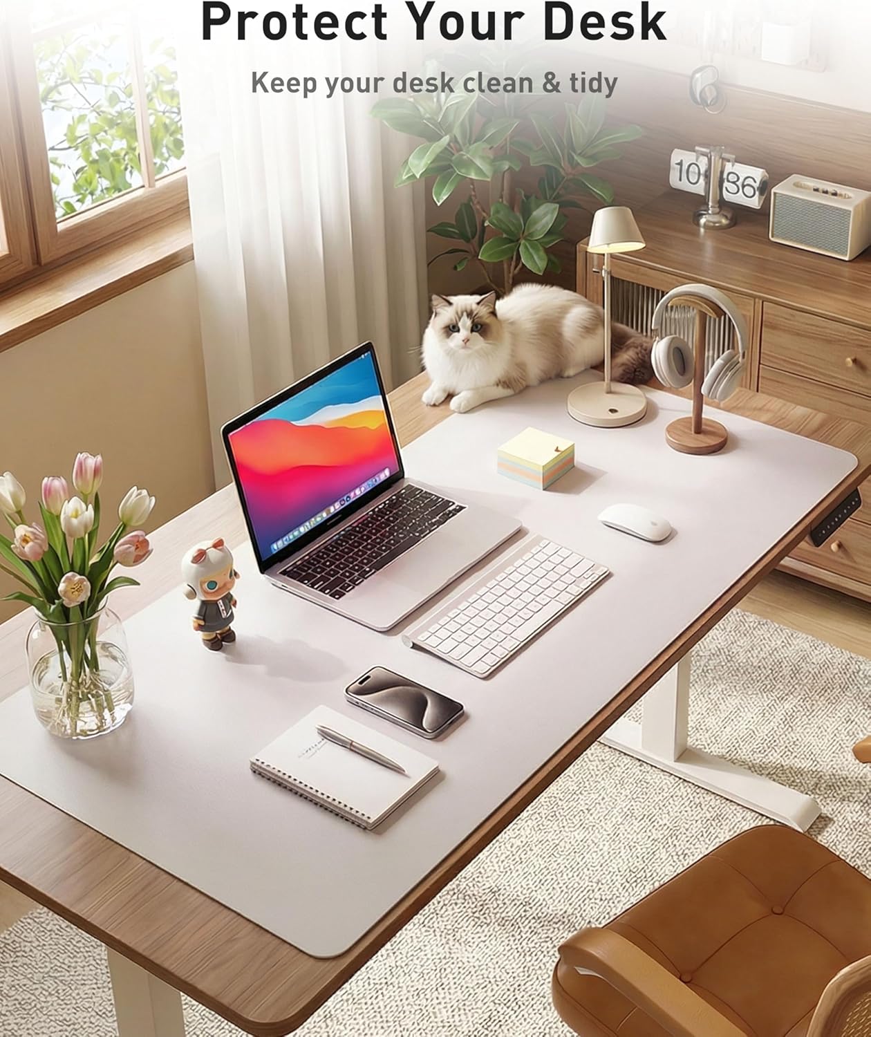 Aothia Leather Office Desk Pad Protector, Non-Slip PU Leather Desk Blotter, Waterproof Laptop Writing Mouse Pad for Office and Home, Black, 31.5" x 15.7" - Colors B