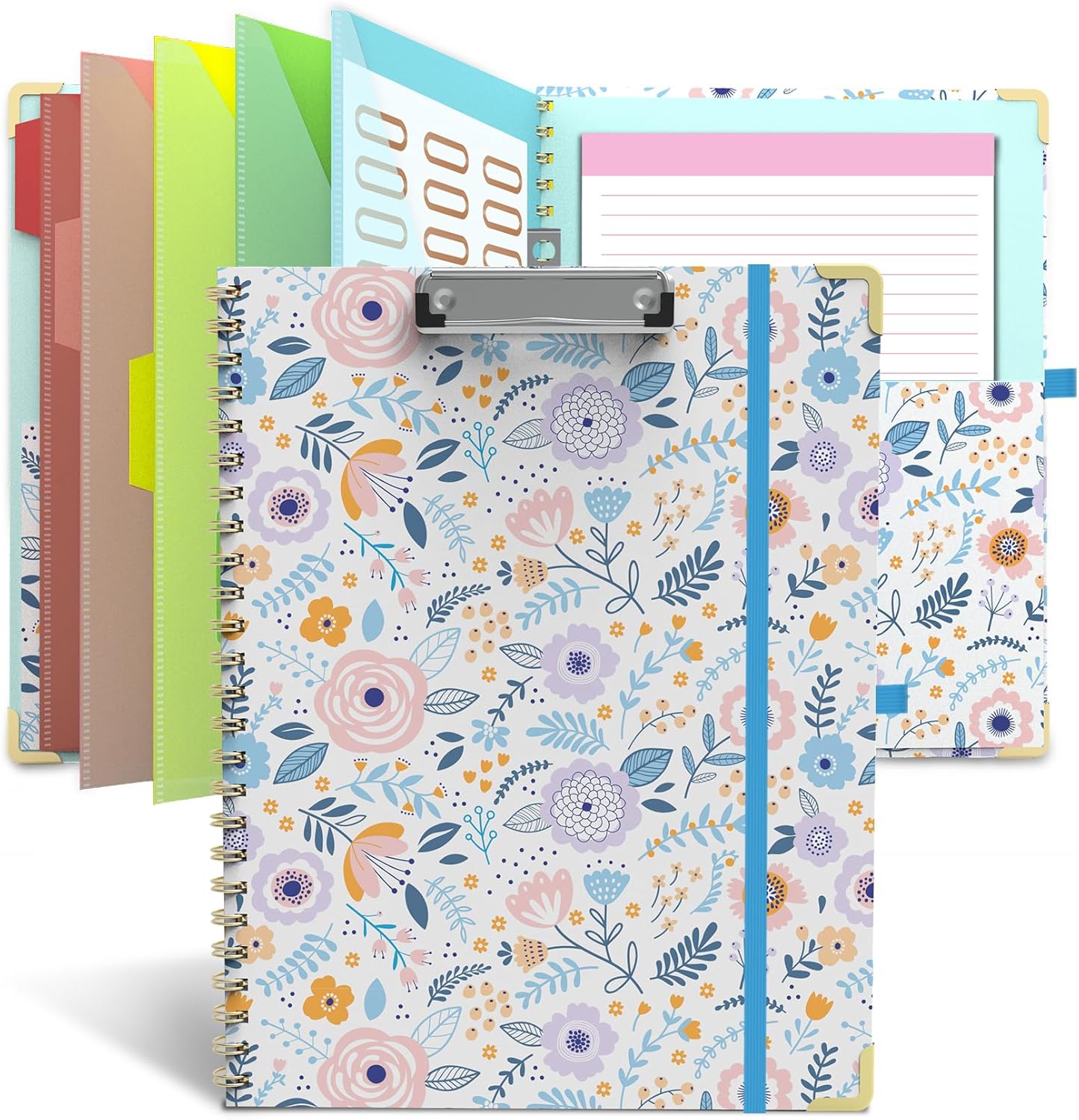 Clipboard Folio with Storage Clipboards Padfolio Notebook for Letter Size (11" x 8.5"), Pink Clipboards with 10 Pockets and 5 Folders Nursing Teacher School Essentials (Stay Positive)