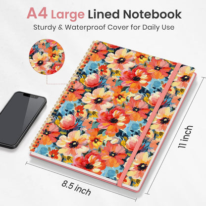 Taja Large Spiral Lined Journal for Women, 8.5" x 11" Notebooks for Work Collge Ruled, A4 Aesthetic Cute Journaling Notebooks for Writing, Plastic Cover, Celestial