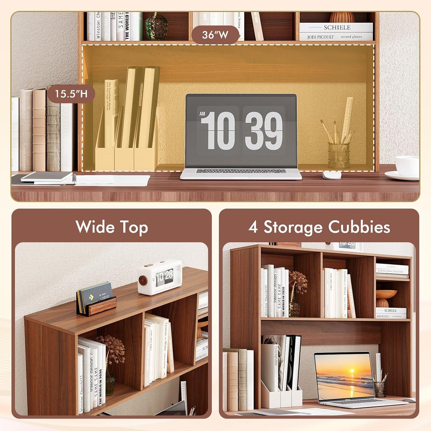 Tangkula Desktop Bookshelf, Countertop Storage Hutch with 5 Shelves for Computer Desk, Desk 3-Tier Display Rack, Multipurpose Wood Desktop Hutch Storage Organizer for Dorm Office Home