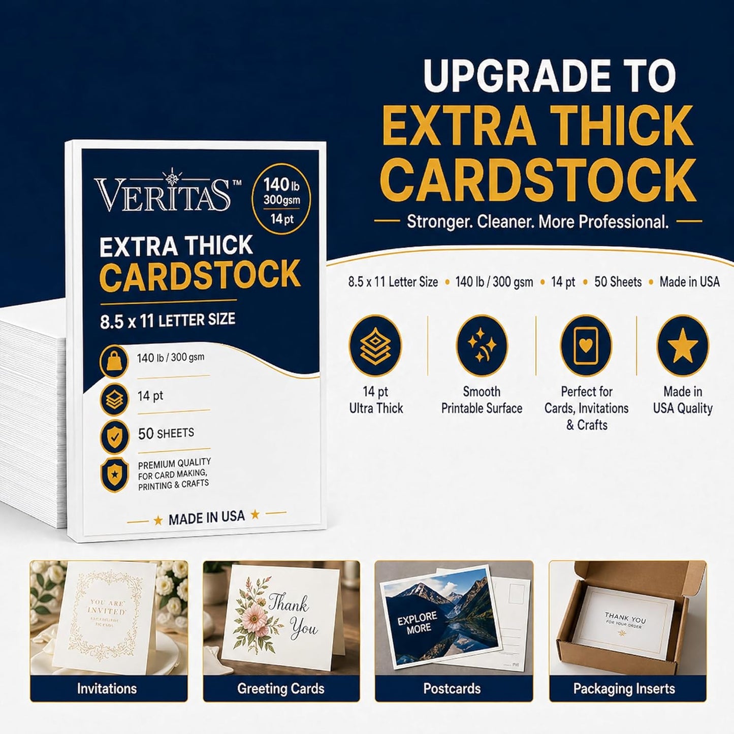 Veritas White Cardstock 8.5 x 11”, 110LB Index/199GSM Heavyweight Card Stock, 100 Sheets, Thick Cardstock Printer Paper for Copy, Printing, Art Projects, Invitations, Made In USA