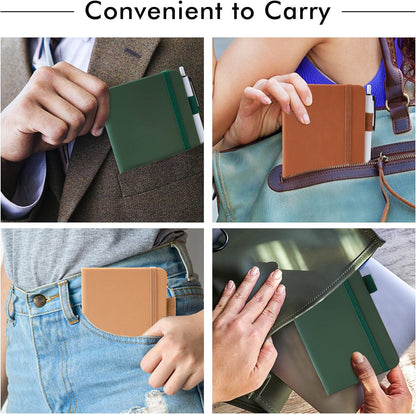 feela 3 Pack Pocket Notebook Journals with 3 Black Pens, A6 Mini Cute Small Journal Notebook Bulk Hardcover College Ruled Notepad with Pen Holder for Office School Supplies, 3.5”x 5.5”, Gray