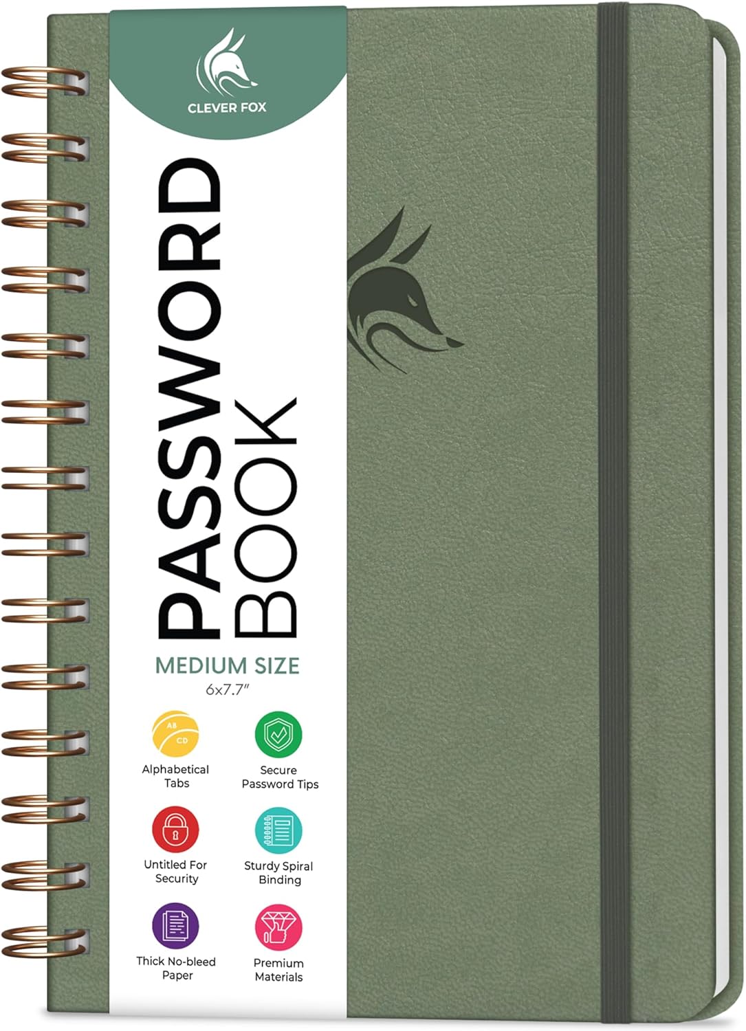 Clever Fox Password Book Spiral – Internet Address & Password Organizer with Laminated Alphabetical Tabs – Password Keeper Journal – Hardcover, Medium Size, 6.1x7.7” (Mystic Blue)