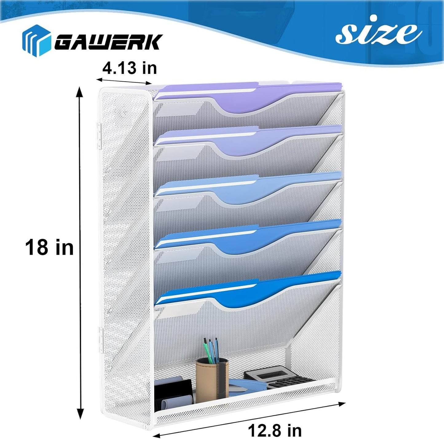Gawerk 10-Tier Wall File Organizer Hanging Wall File Holder Wall Mount Paper Folder Organize, Mesh Magazine Document Mail Organizer Wall Organizer for Office School Home, Black