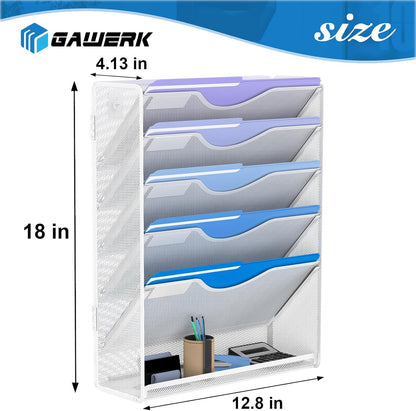 Gawerk 10-Tier Wall File Organizer Hanging Wall File Holder Wall Mount Paper Folder Organize, Mesh Magazine Document Mail Organizer Wall Organizer for Office School Home, Black