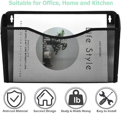 EASEPRES 3 Single Pocket Mesh Hanging File Organizer, Vertical Wall Mounted Magazine File Holder, Mount Basket Mail Paper Document Folder Organizing for Office, Home and School, Black