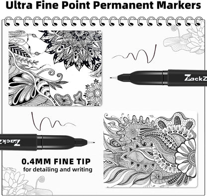 Ultra Fine Point Permanent Black Marker, 18 pack Permanent Markers, Permanent Markers Ultra Fine Tip 0.4 mm Tip, Waterproof & Fade-Proof Ink, Quick Drying, Writing on Paper, Plastic, Metal, Glas