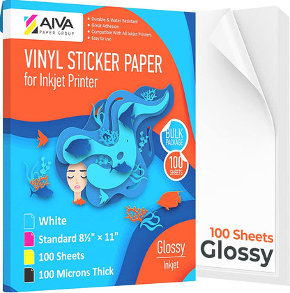 Limia's Care Printable Vinyl Sticker Paper for Inkjet Printer - Glossy White - 15 Self-Adhesive Sheets - Waterproof Decal Paper - Standard Letter Size 8.5"x11"