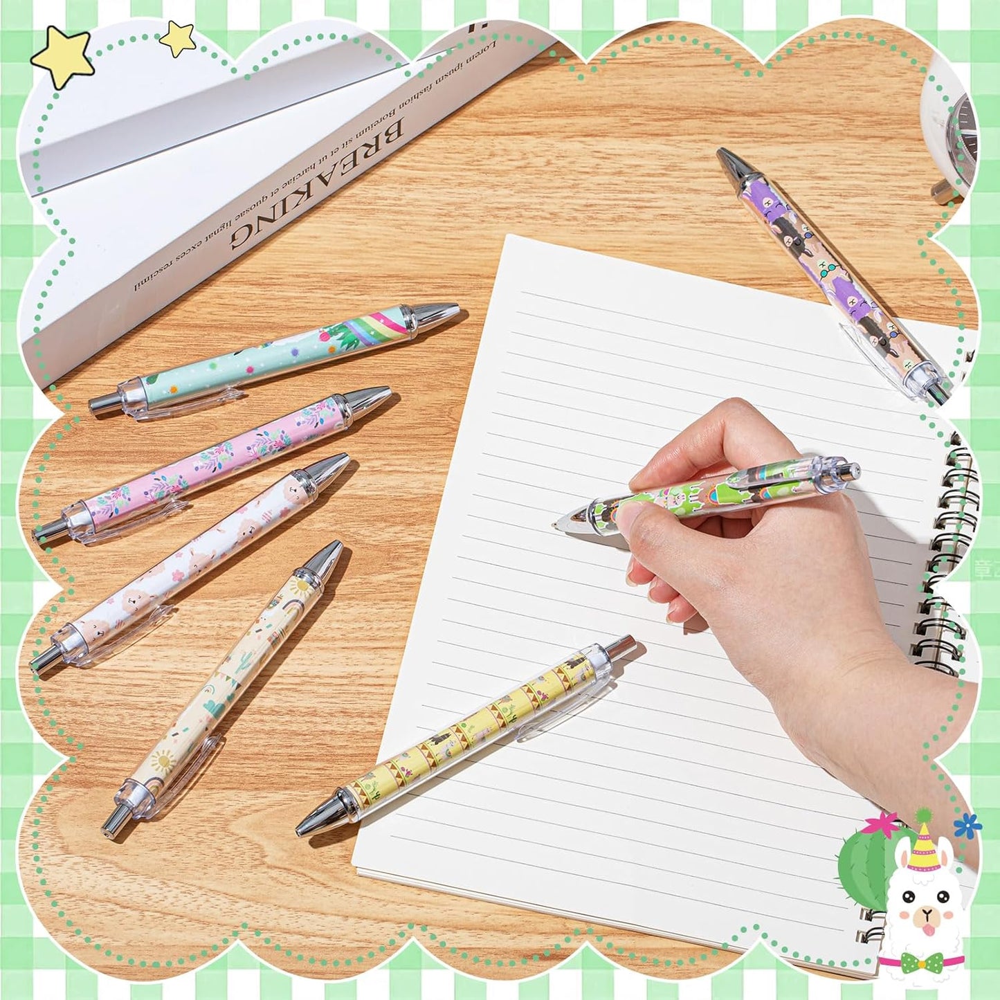 Ireer 8 Pcs Ballpoint Pens for Women 1.00 mm Cute Black Ink Pens Fine Point Smooth Writing for Journaling Aesthetic Office Supplies (Mahjong)