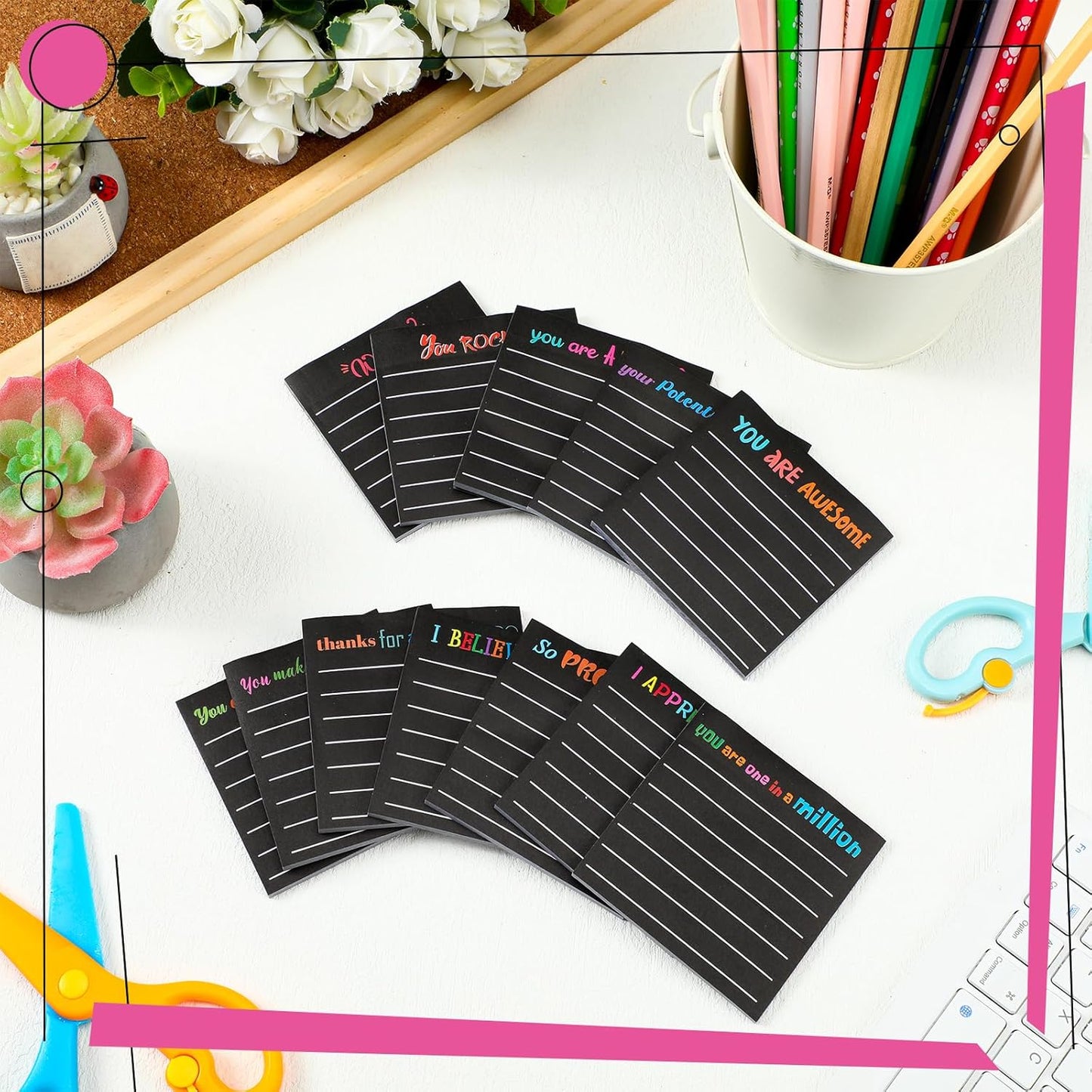 Yinder 48 Pcs Inspirational Sticky Notes Cute Motivational Sticky Notes Pad End of Year Employee Appreciation Gifts Bulk for Teacher Nurse Coworkers Office Supplies 3 x 3'' (Thank You,Dark Color)