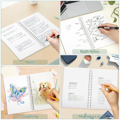 BESARME 4 Pack Graph Paper Notebook A5 Grid Paper Notebooks Waterproof Plastic Graphing Spiral Journal 5.7" x 8.22" Engineering Notebooks for Work School Supplies, 640 Pages 100 GSM