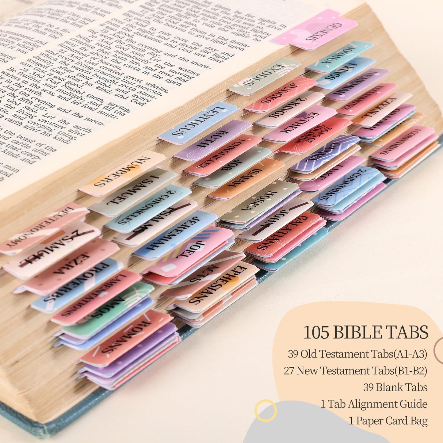 Laminated Bible Tabs, Gold Foil Embossed Lettering Bible Chapter Index Tabs for Women Men, Reposition Large Print Sticky Labels, Easy to Read and Apply, 105Chapters Labels for Easy Navigation (Black)