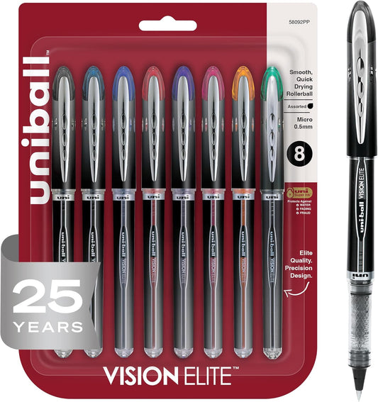 Uniball Vision Rollerball Pen - 12 Pack, Black Pens, 0.5mm Micro Tip Size - Smooth Writing Japanese Pens, School Supplies