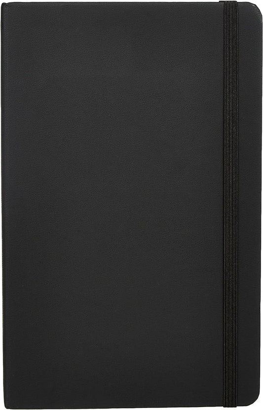 Amazon Basics Classic Lined Writing Notebook for Note Taking and Journaling, Hardcover with Elastic Closure, 240 Pages, 5" x 8.25", Black