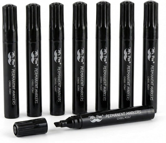 Mr. Pen- Black Permanent Markers, 8 Pack, Thick Markers, Chisel Tip Permanent Marker Chisel Tip Black Marker
