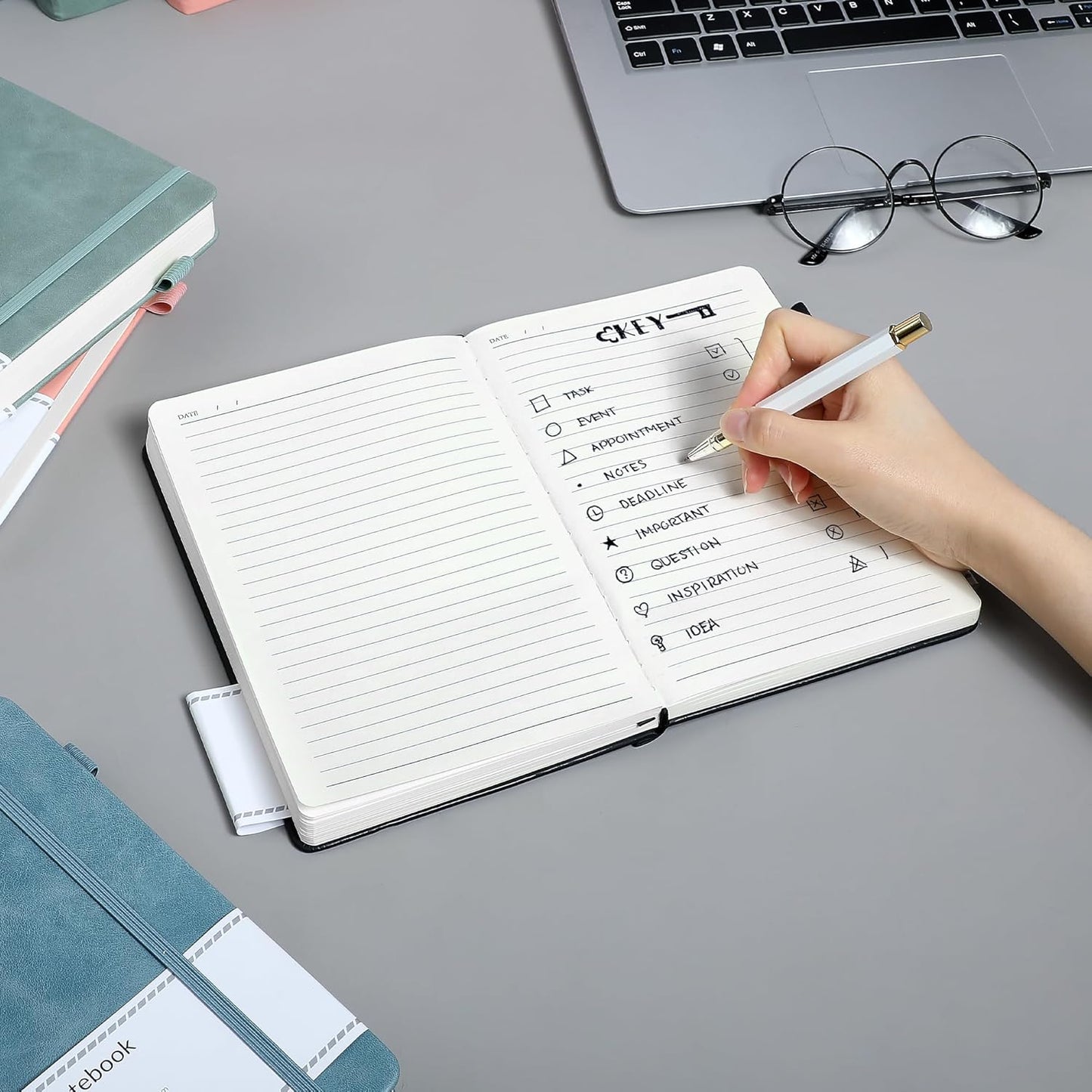 CAGIE Bullet Dotted Journal Notebook 320 Pages 100 GSM Paper Hardcover A5 Dot Grid Notebook Leather Journals for Writing Women Men Work Journaling, Green
