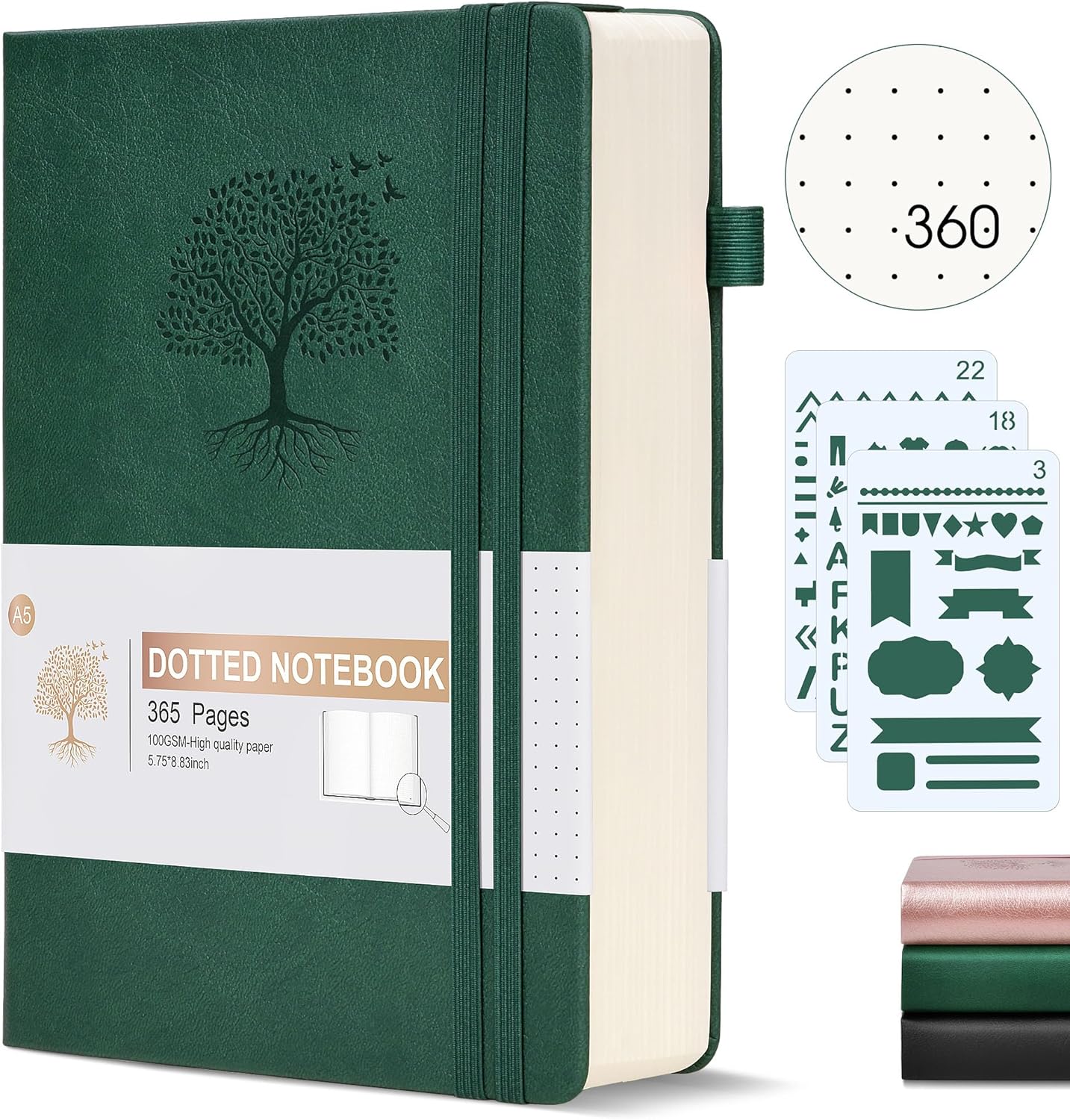 Lined Journal Notebook -365 Pages A5 Thick Journals for Writing Ruled Notebook, Hardcover Leather Journal for Women Men Daily Journal Notebook for Work, Note Taking, 100Gsm Lined Paper( 5.75'' X 8.38'' Green)