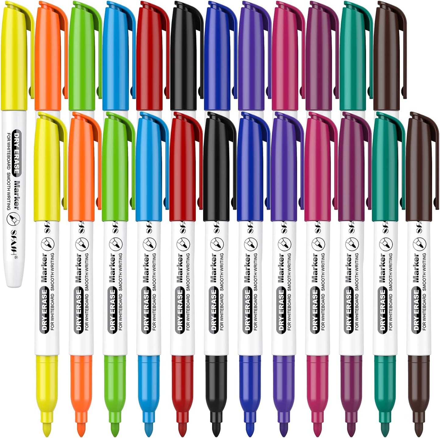 SFAIH Fine Tip Dry Erase Markers - 24 Pack Black Whiteboard Erasable Markers Bulk for Kids Adults, Ideal for Classroom School Office Home Use on White Board, Non-Toxic Easy Clean
