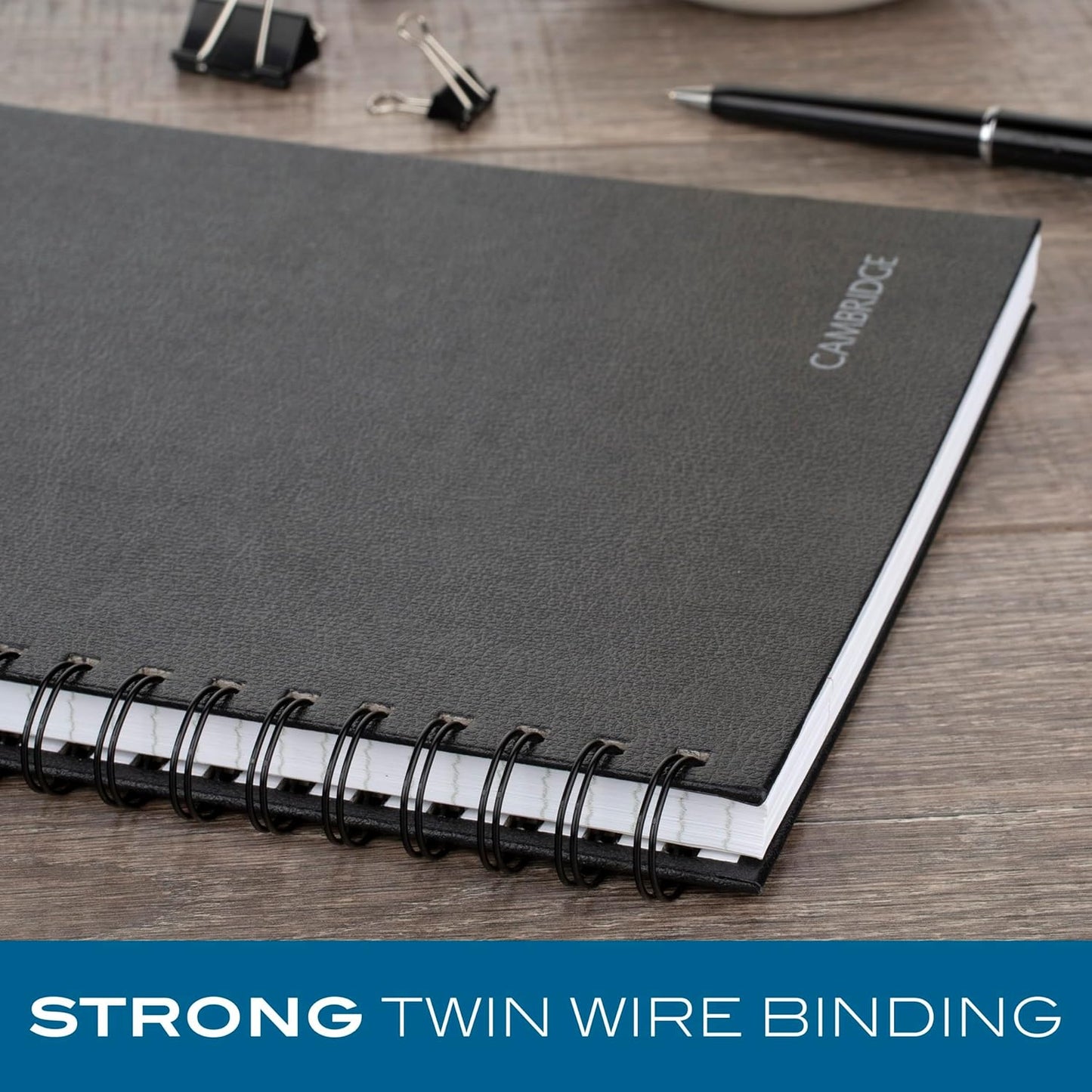 Cambridge Limited Business Notebook, Legal Ruled Paper, 8-1/4" x 11", 96 Sheets, Hardcover, Pockets, Wirebound, Black (06100)