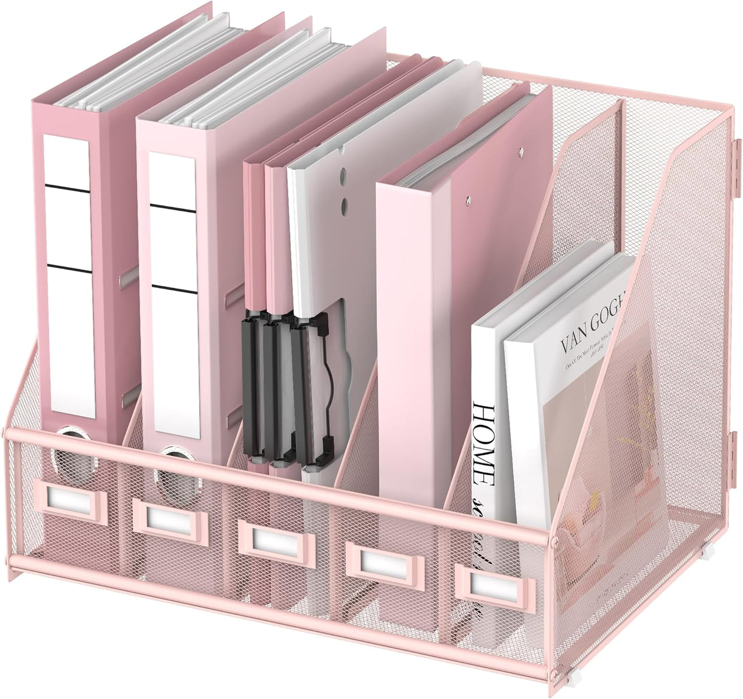 DALTACK 4 Vertical Compartments Magazine File Holder, Binder Organizer, Metal Desk Organizers for Office Home School Classroom Organization, Black