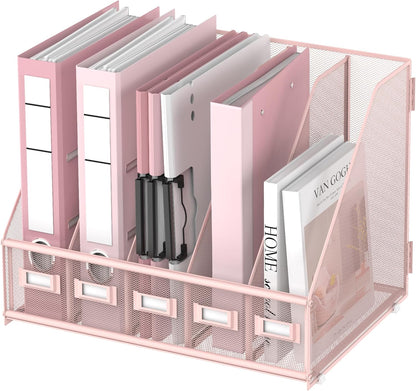 DALTACK 4 Vertical Compartments Magazine File Holder, Binder Organizer, Metal Desk Organizers for Office Home School Classroom Organization, Black