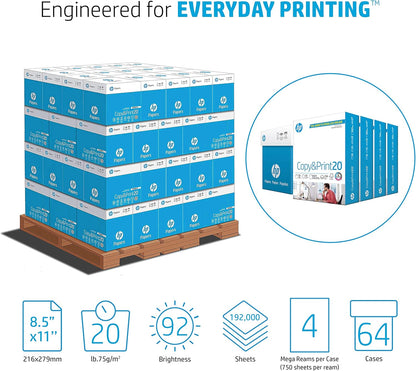 HP Printer Paper | 8.5 x 11 Paper | Copy &Print 20 lb | 1 Ream Case - 500 Sheets| 92 Bright | FSC Certified | 200060