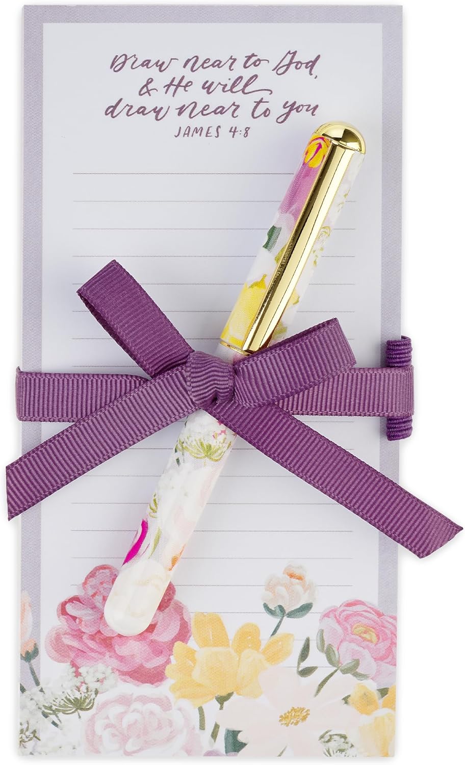 Christian Art Gifts Compact Magnetic Notepad & Medium Ballpoint Pen Set: Trust in the Lord Inspirational Scripture, Shopping Lists, Memos, Reminders, 70 Lined Easy Tear-off Sheets, Purple/Teal Floral