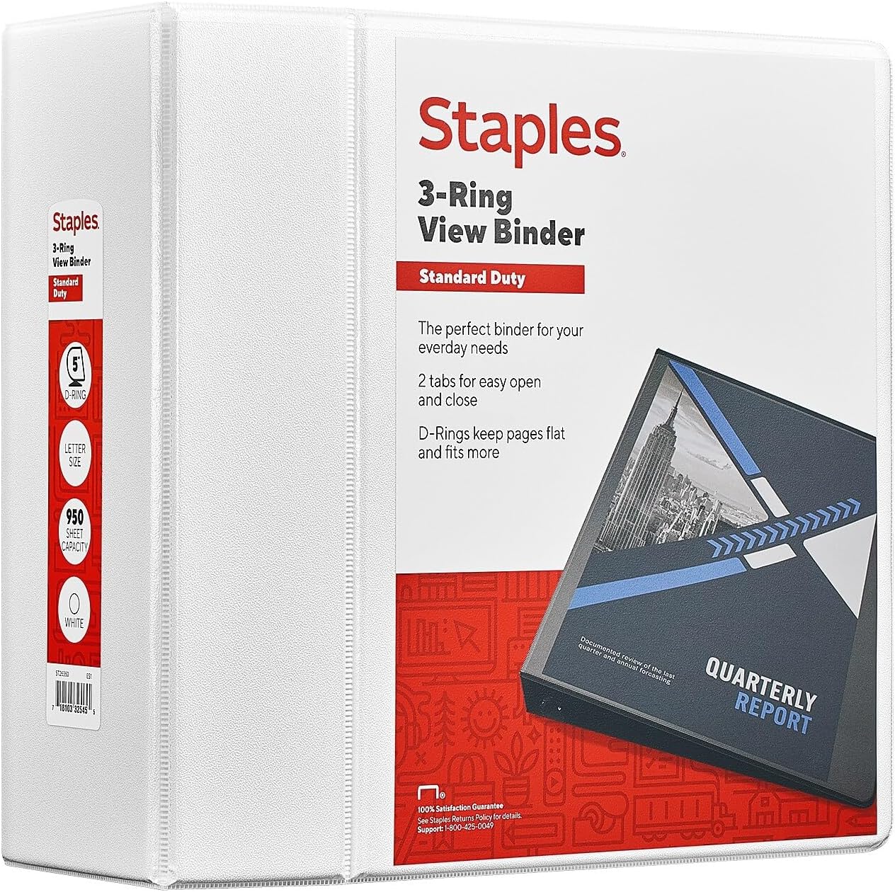 Staples Standard 2-Inch 3-Ring View Binder, Holds Up to 450 Sheets, Orange, Durable Binder for Office & School
