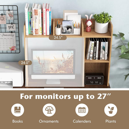 Tangkula Desktop Bookshelf, Countertop Storage Hutch with 5 Shelves for Computer Desk, Desk 3-Tier Display Rack, Multipurpose Wood Desktop Hutch Storage Organizer for Dorm Office Home