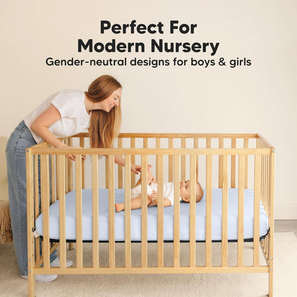 2-Pack Waterproof Crib Sheets for Boys, Girls - 52x28 Fitted Organic Cotton Baby Crib Sheets, Toddler Mattress Protector Cover, Washable, Soft & Durable Baby Bedding Essentials(Pine Grove)
