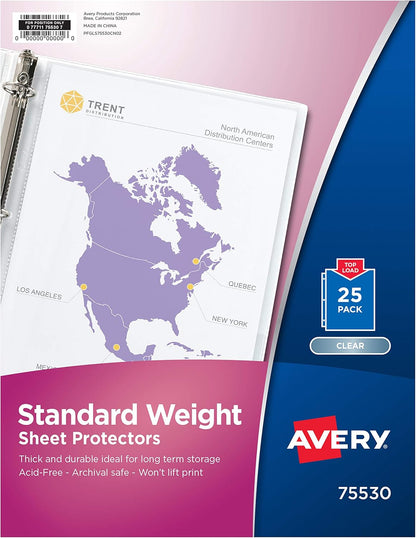 Avery Clear Standard Weight Sheet Protectors, Top Load, 25 Document Protectors (75530)