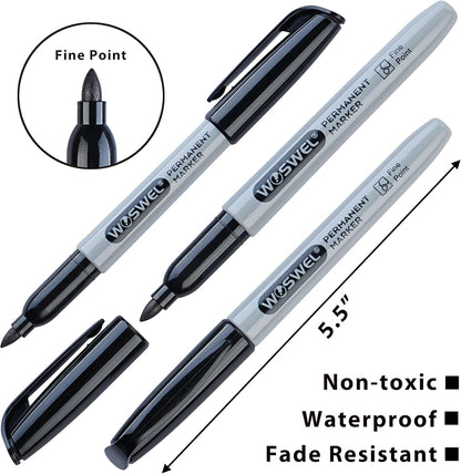 WOSWEL Permanent Markers Bulk, 288 Pack Fine Point Tip Black Permanent Marker Set, Waterproof Markers, Premium Smear Proof Pens, Quick Drying, Office Supplies for School, Office, Home