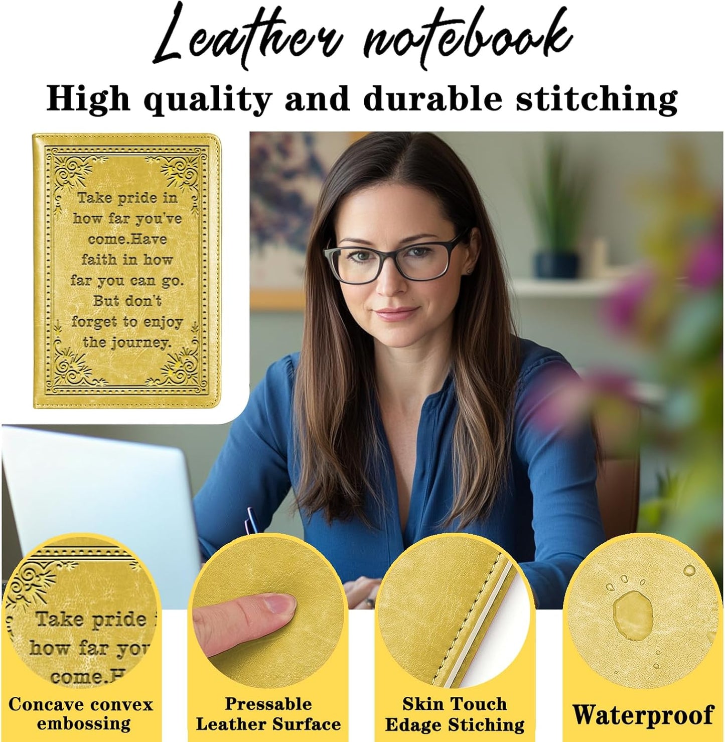 Inspirational Gift Appreciate Lined Journal Notebook Graduation Gift Take Pride In How Far You've Come Writing Notebook Encouragement Gift,1 Pack (Yellow),(Take pride-Yellow)