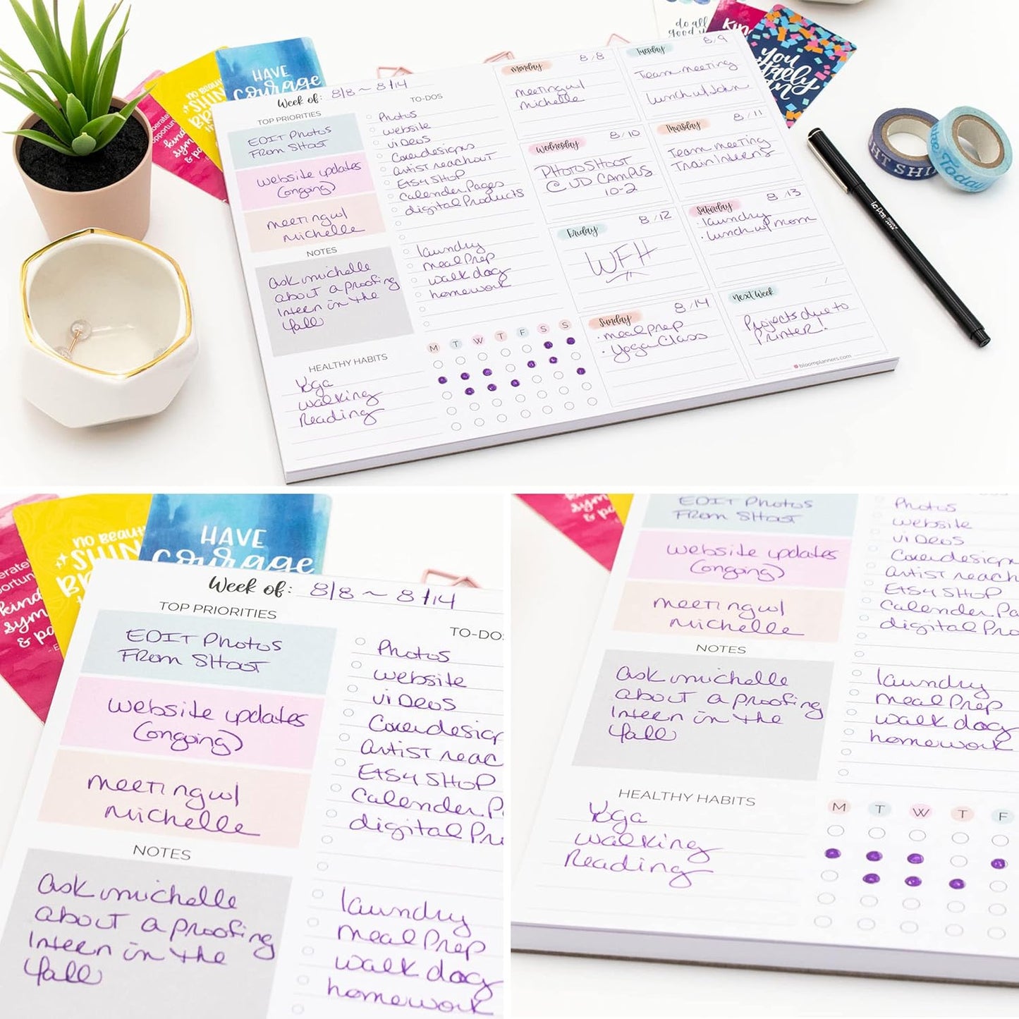 bloom daily planners Horizontal Weekly Tear-Off To Do List Planning Pad - Undated Notepad Organizer & Healthy Habit Tracker - 8.5” x 11” - Floral
