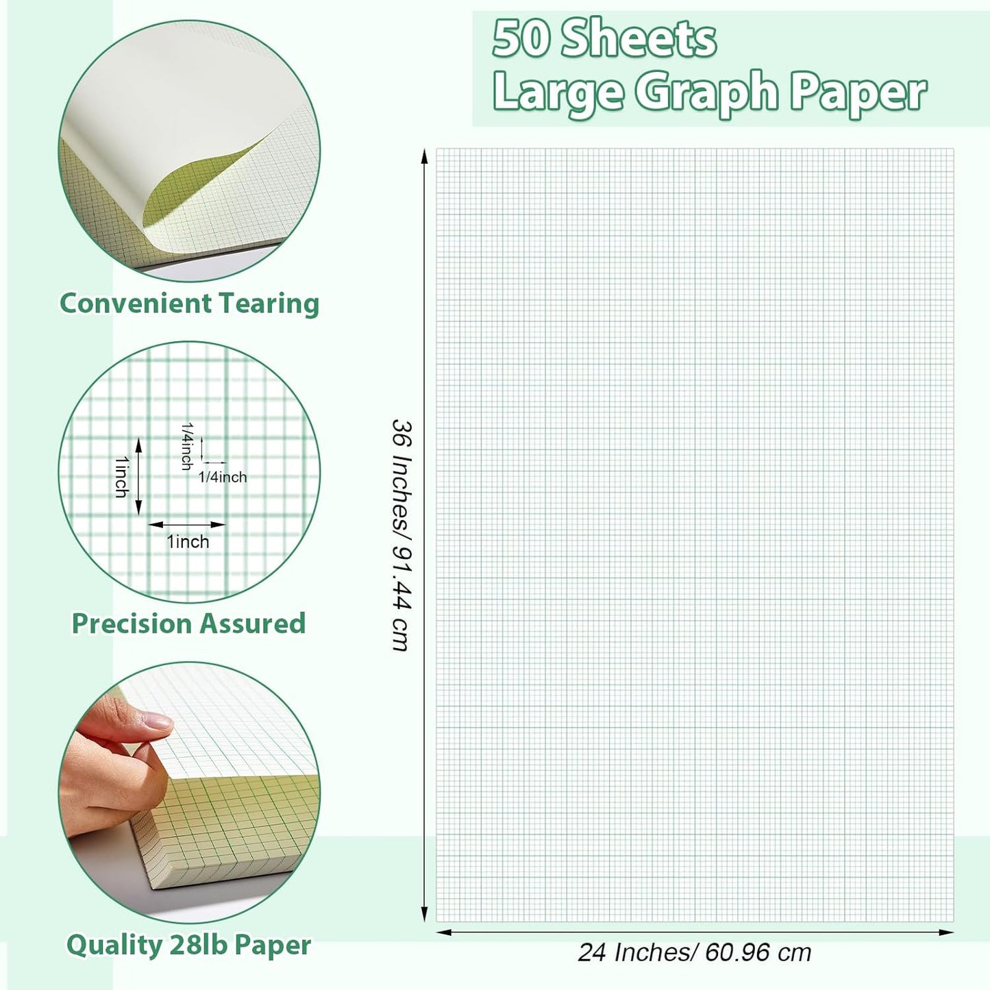 gisgfim 50 Sheets Large Graph Paper 24 x 36 In Graph Paper Pad 1/4 In Ruled Large Grid Paper Sheet Blueprint Paper Engineering Paper Poster for Architect Designer Mathematician Draftsman(White）