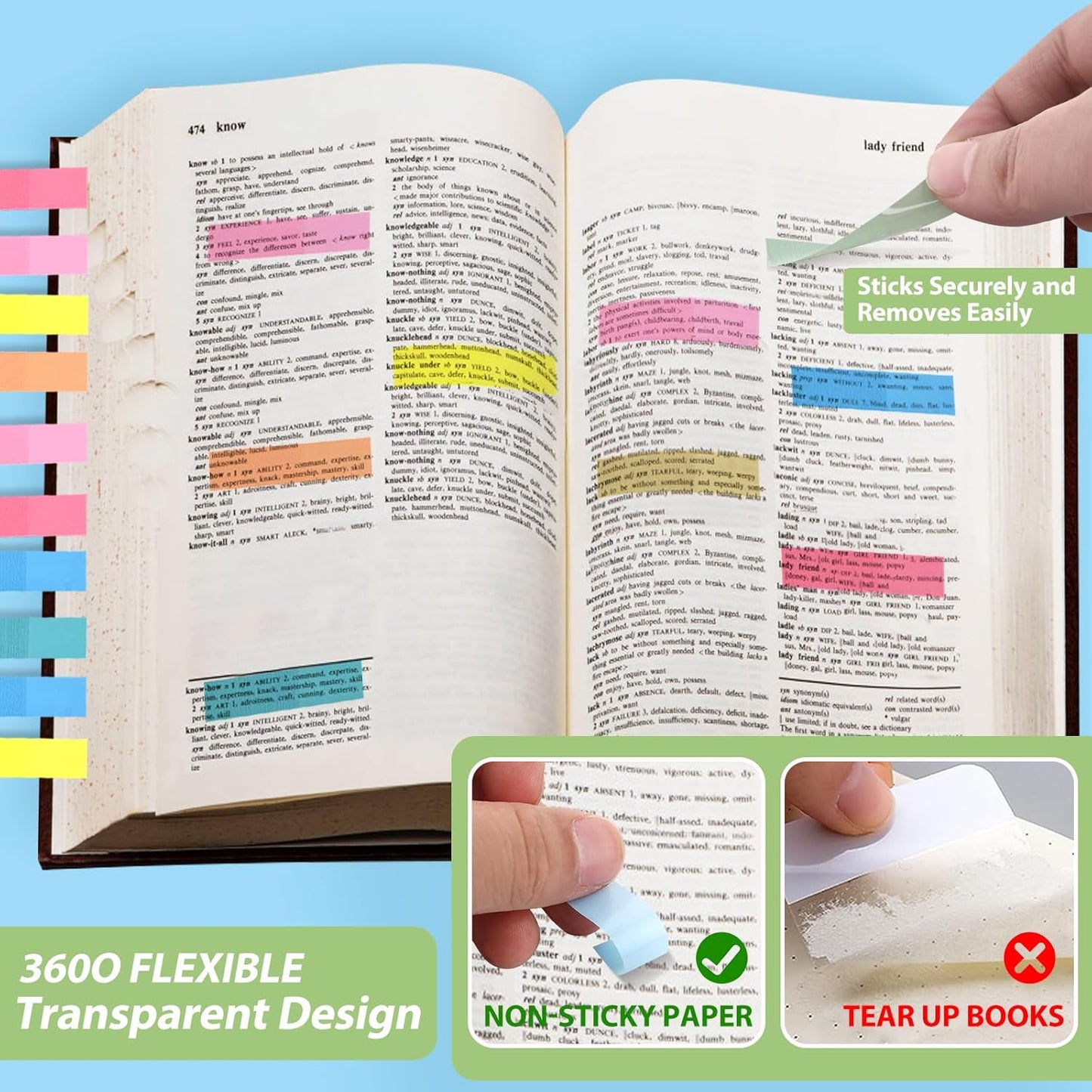 Lysas 1600pcs Morandi Sticky Tabs Page Markers, Repositionable and Writable Book Flags Index Tabs for Reading Notes, File Classification