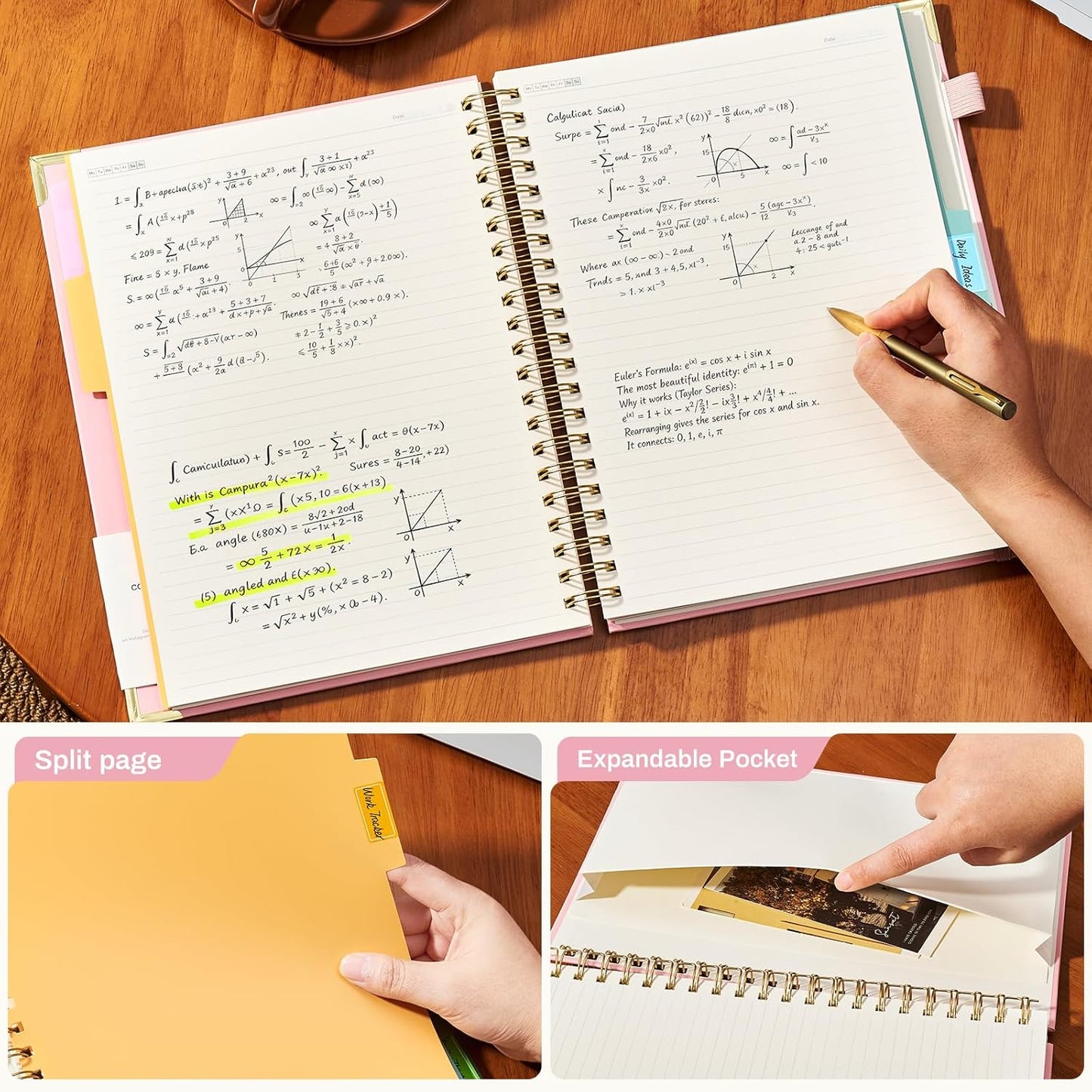 Hardcover Spiral Notebooks 8.5" X 11" Note Taking 5 Subject Notebook College Ruled with Dividers 240 Pages 100GSM Aesthetic Spiral Notebook for Work School Cute Journals for Women Writing