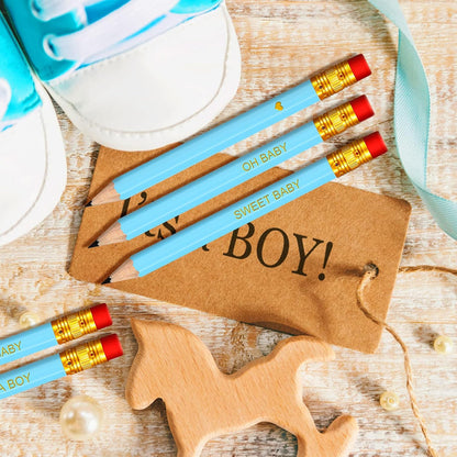 Crtiin 50 Pieces Baby Shower Pencils for Activities Mini Golf Half Pencils, Presharpened with Erasers, 4 Inch(Wood Color,Simple Style)