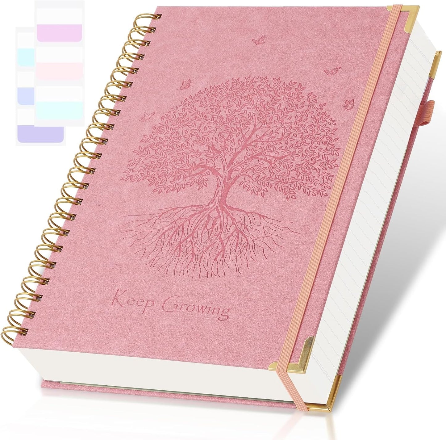 Spiral Notebook, College Ruled Notebook, 8" x 10", 300 Pages Leather Journals for Writing, B5 Hardcover Journaling Notebooks for Work School, 24pcs Tabs, Large Embossed Journal for Women Men, Black