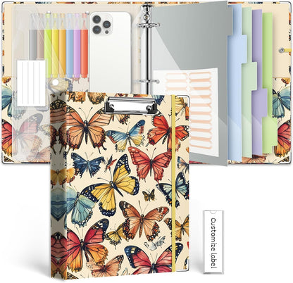 3 Ring Binder 1 Inch, Three Ring Binders Organizer with Clipboard, 5-Tabs Pockets Dividers, Plastic Folder, 18 Divider Stikers, BVSSX Pretty Binder with Pen Loop (Black Weeds, Letter Size)