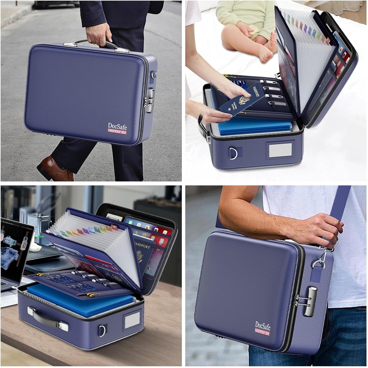 DocSafe Fireproof File Organizer with Lock, Hard-Shell Case Fireproof Document Box with 13 Pocket Accordion File Folder, Portable Home Office Travel Safe Storage for Important Documents Laptop Black