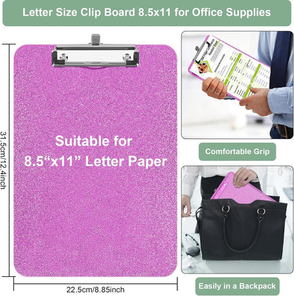 SFLHHDM 1 Pcs Clear Glitter Clipboards, Plastic Clipboard with Pen Holder, Size 8.85 x 12.4 in Shiny Clipboards with Low Profile Clip, Cute Hanging Clipboard for Office School Sparkly Clip Board-Pink