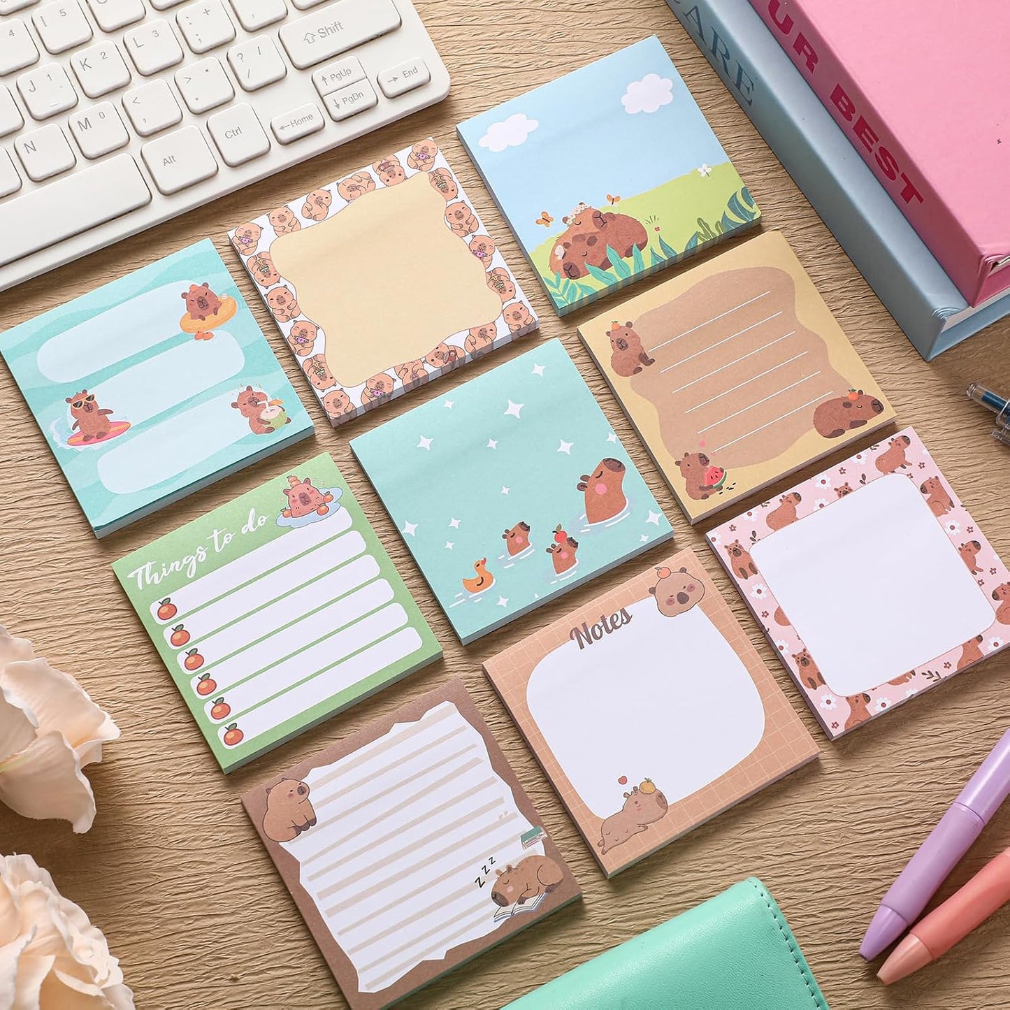 9 Pads Wildflower Sticky Notes 3x3 Inch Cute Self Stick Notepads Notes Adhesive Memo Pad Office Decor Gifts for Students School Teacher Meeting Office Supplies