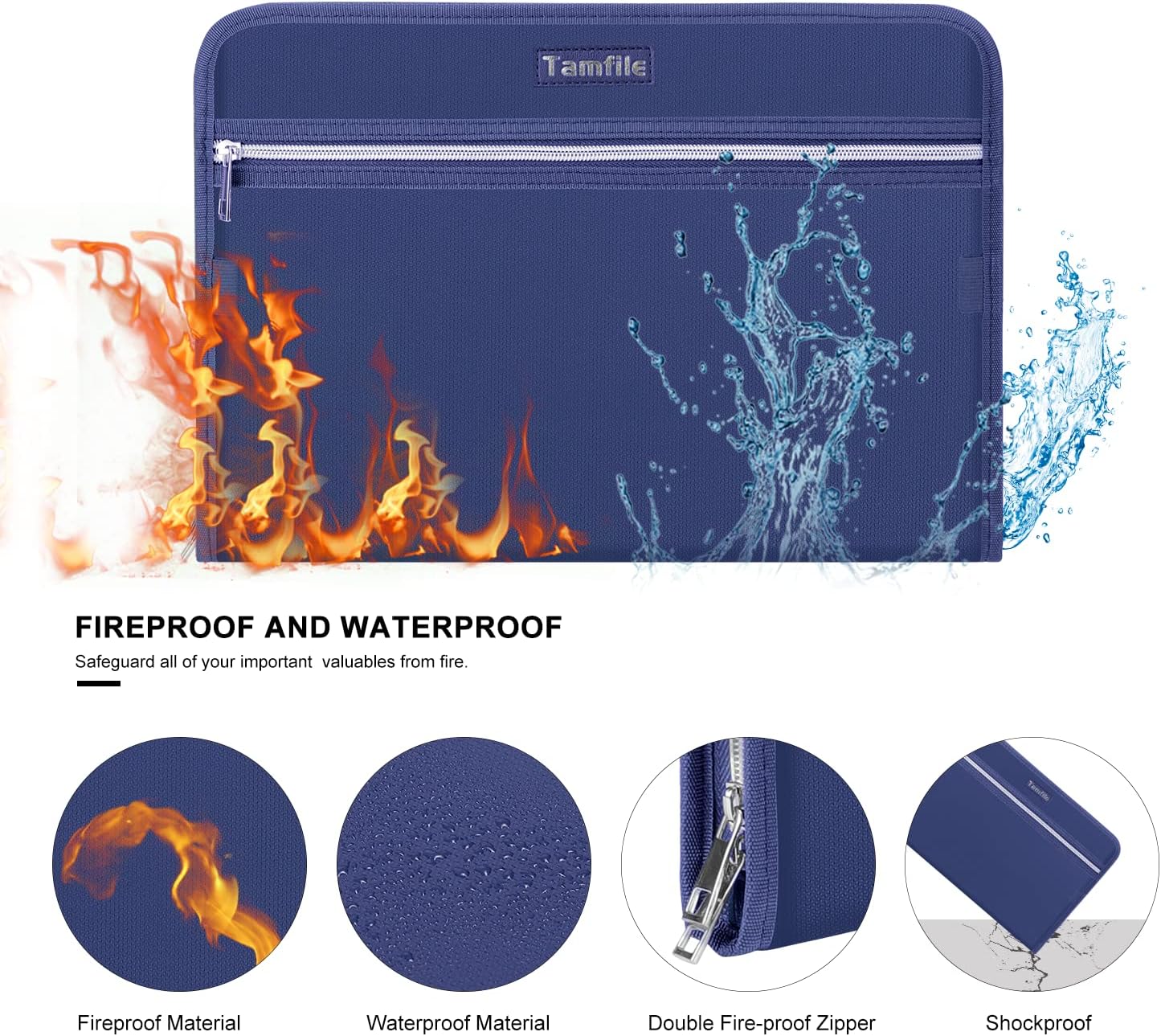 Tamfile Fireproof Accordion File Organizer with Handle, 13 Pocket Transparent Expanding File Folder with Zipper & Labels, File Folder with Multi-Pockets Paper Organizer Folder for Letter A4 Files