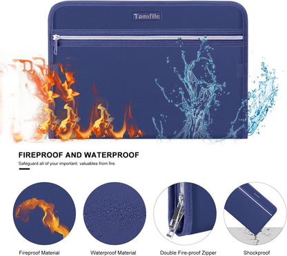 Tamfile Fireproof Accordion File Organizer with Handle, 13 Pocket Transparent Expanding File Folder with Zipper & Labels, File Folder with Multi-Pockets Paper Organizer Folder for Letter A4 Files