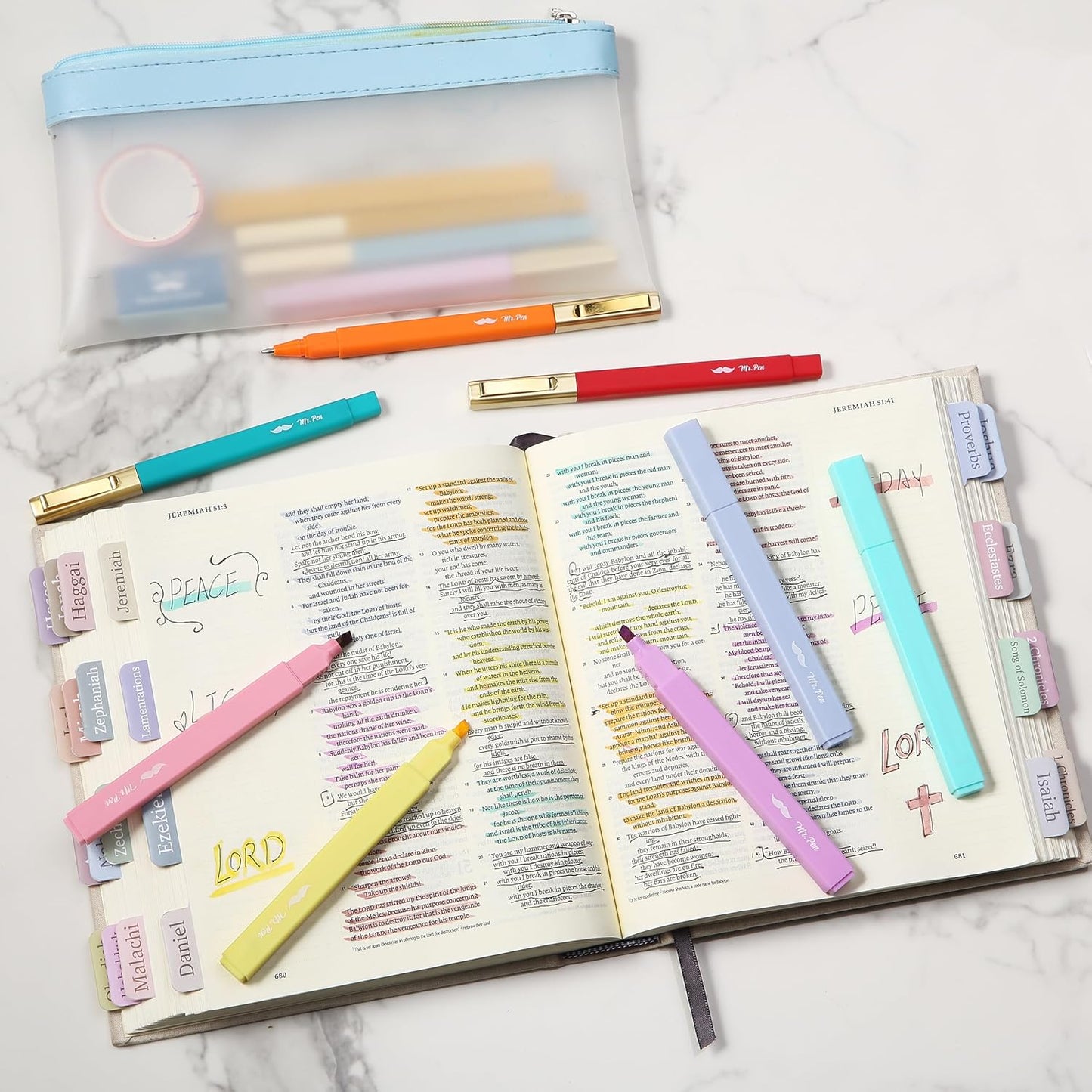 Mr. Pen- Aesthetic Highlighters and Ballpoint Pens No Bleed, 12 Pack, Pastel Colors, Bible Highlighters and Pens No Bleed, Fast Dry and No Smear for Bible Journaling, Planner, School Supplies