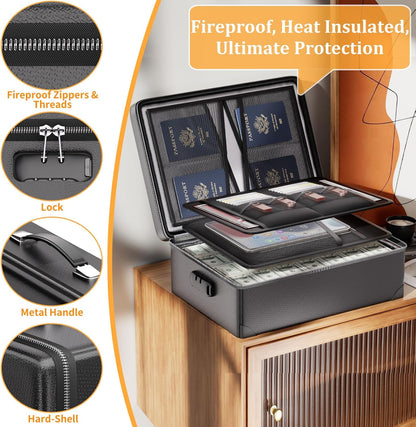 DocSafe 5200°F Document Organizer with Lock, Upgraded Heat Insulated Fireproof＆Water-Resistant Box 8 Layers File Organizer, Portable Home Travel Safe Storage for Important Documents and More