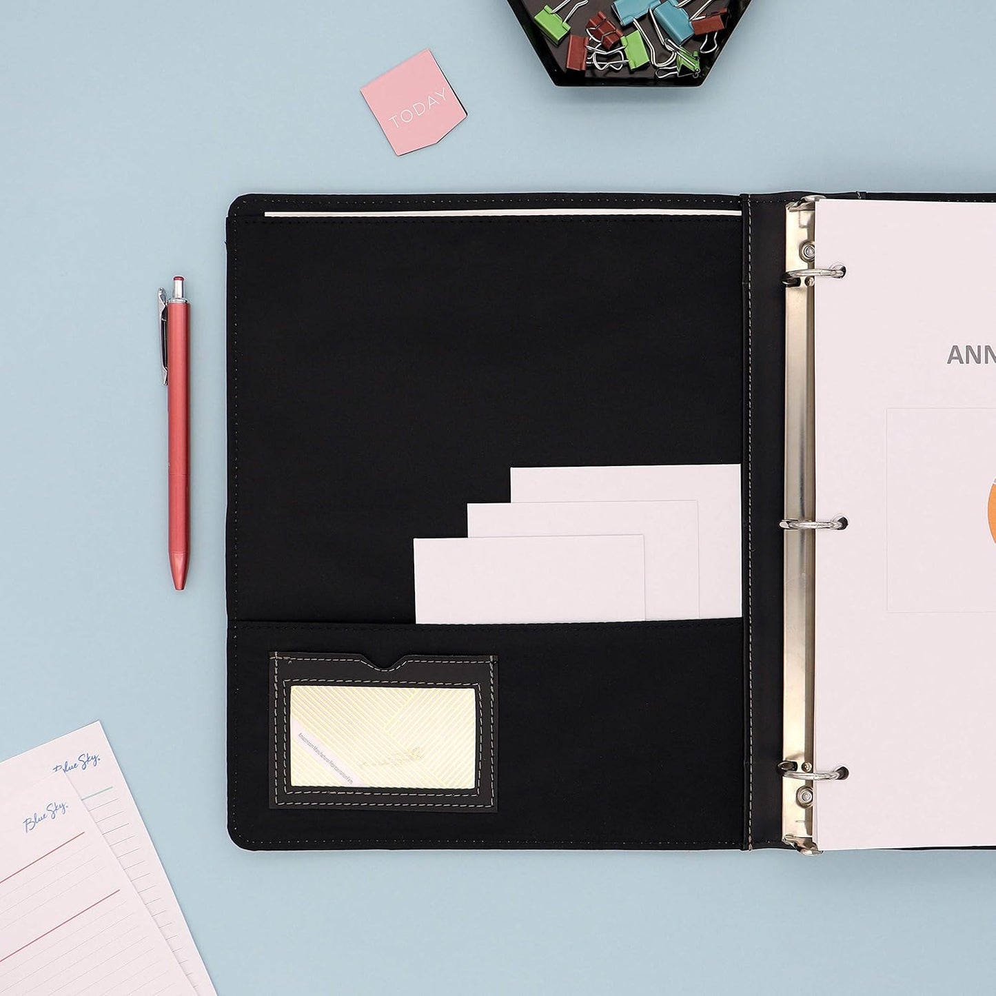 Blue Sky ProView Legacy Black 3 Ring Binder, Letter Size, 1", Textured Faux Leather Cover, Built-in Pockets, Holds 175 Sheets, 6-Pack (10504-C)