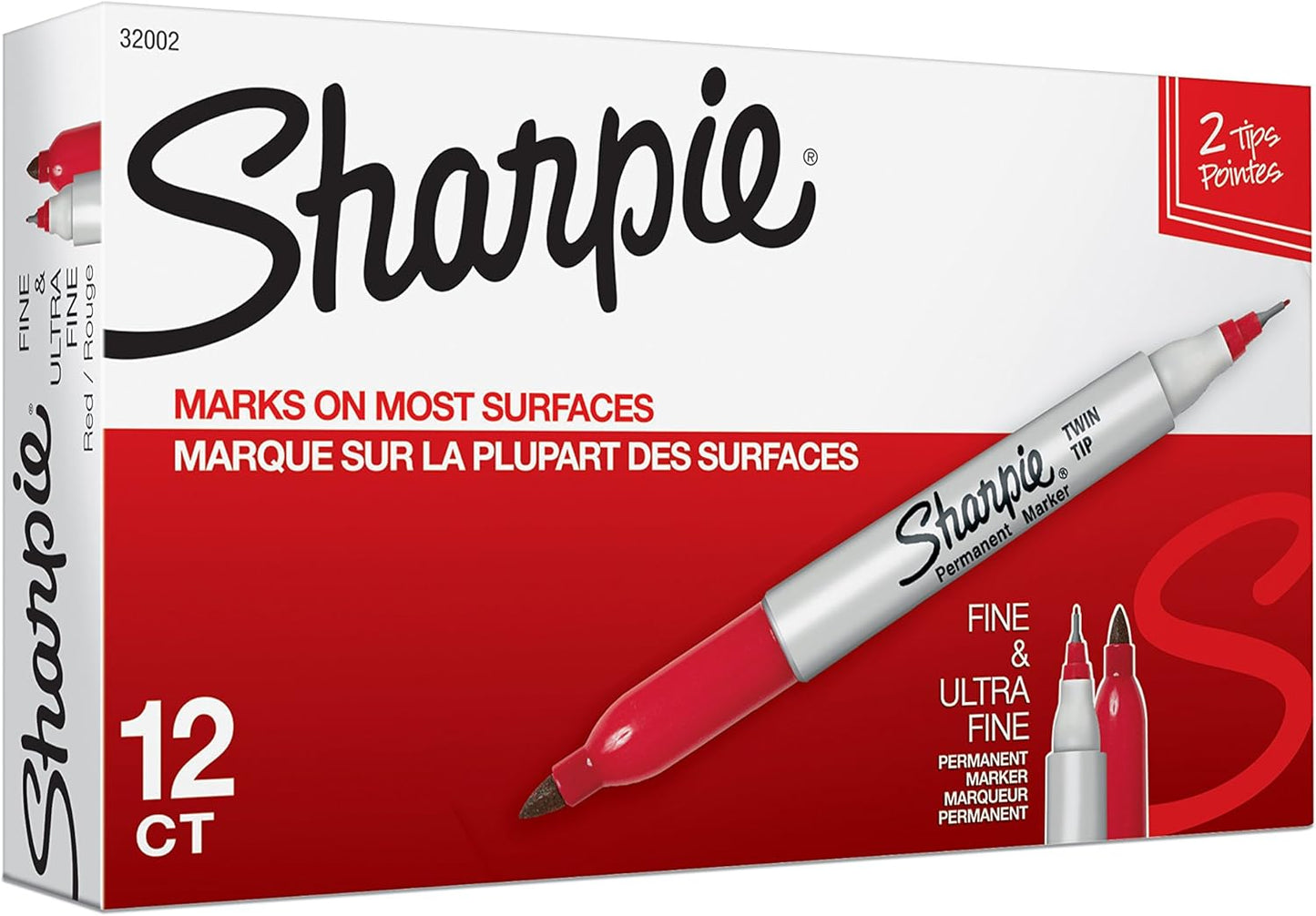 Sharpie Twin Tip Permanent Markers, Fine and Ultra Fine, Black, 12 Count